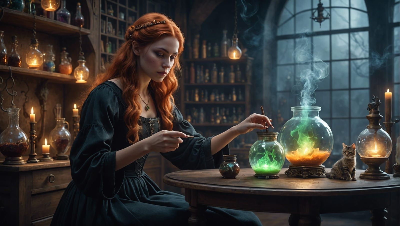 Magical Witch Laboratory with Glowing Fog in Fantasy Art