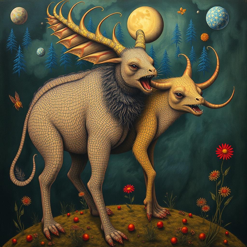 Massurrealist Chimera Inspired by Klimt and Beksinski