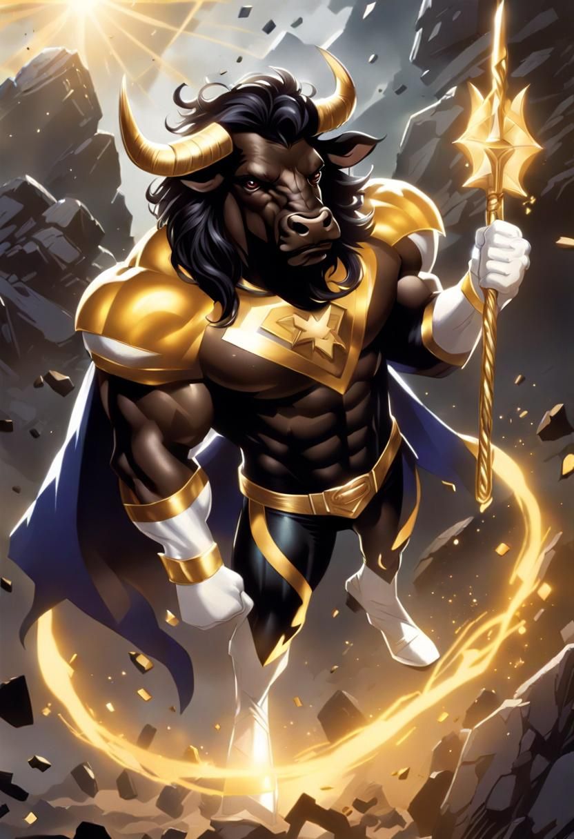 Gigantic Bull Superhero in Comic Book Art