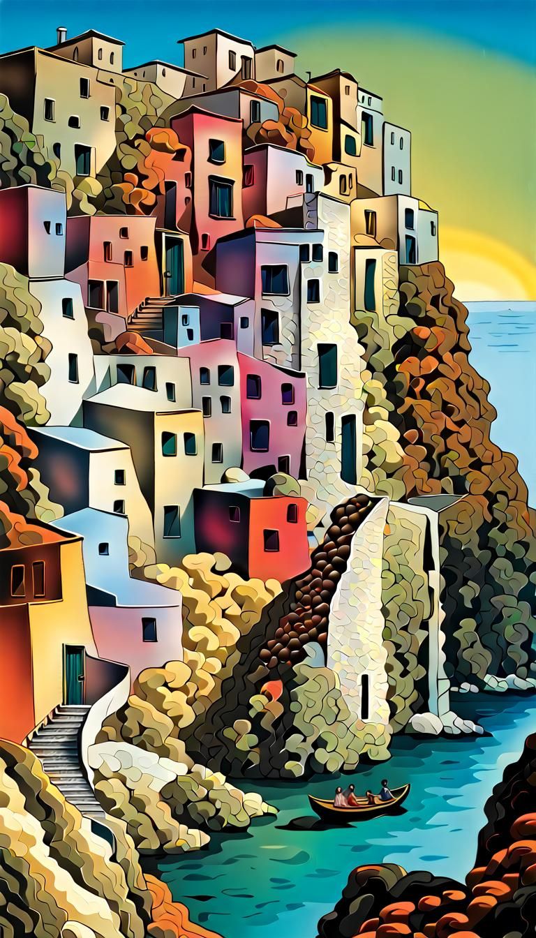 Surreal Italian Hill Town by Dali with 3D Effects