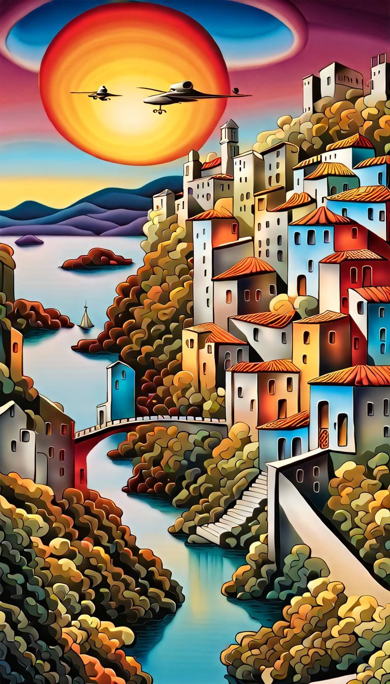Surreal Italian Hill Town in a Dali Landscape
