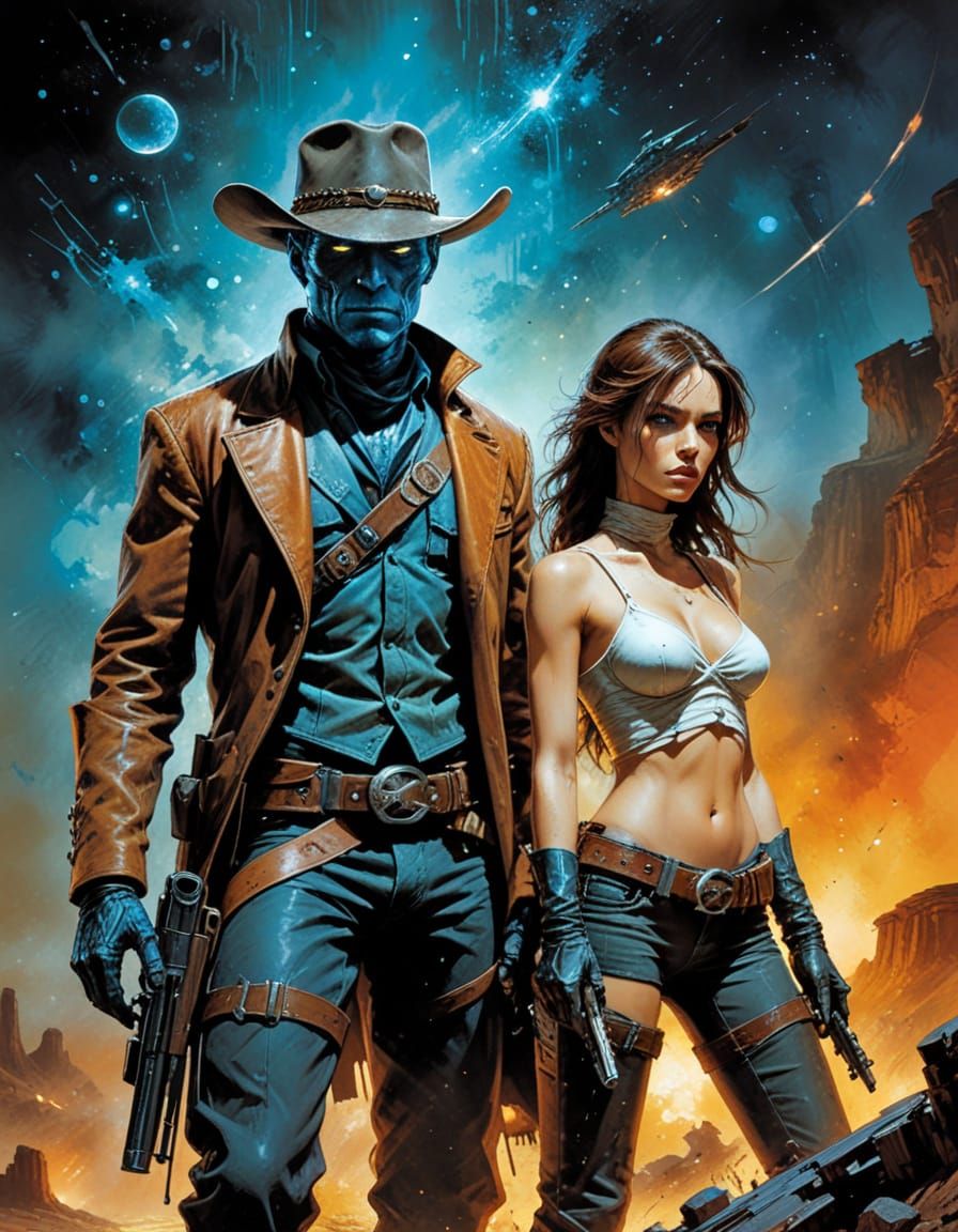 Cowboys and Aliens in Abstract Style with Fine Details