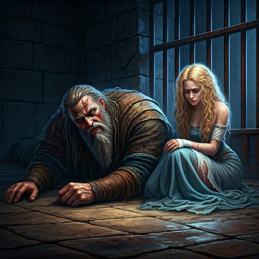 Mighty Viking Warrior and Damsel in Distress in Dark Castle ...