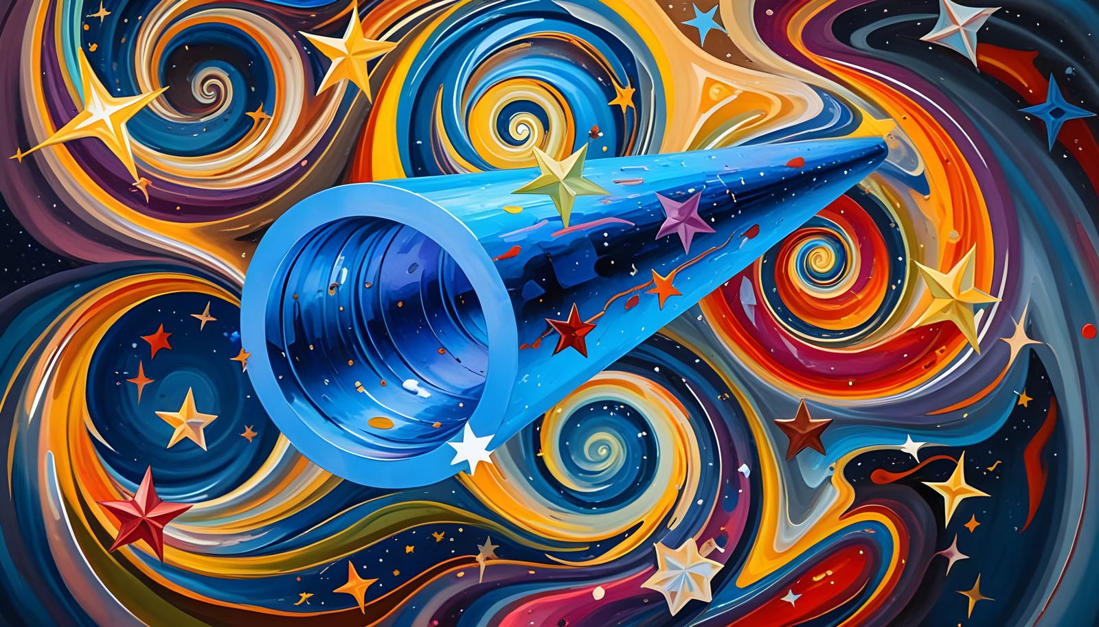 Iridescent Cosmic Cylinder in Surrealist Style