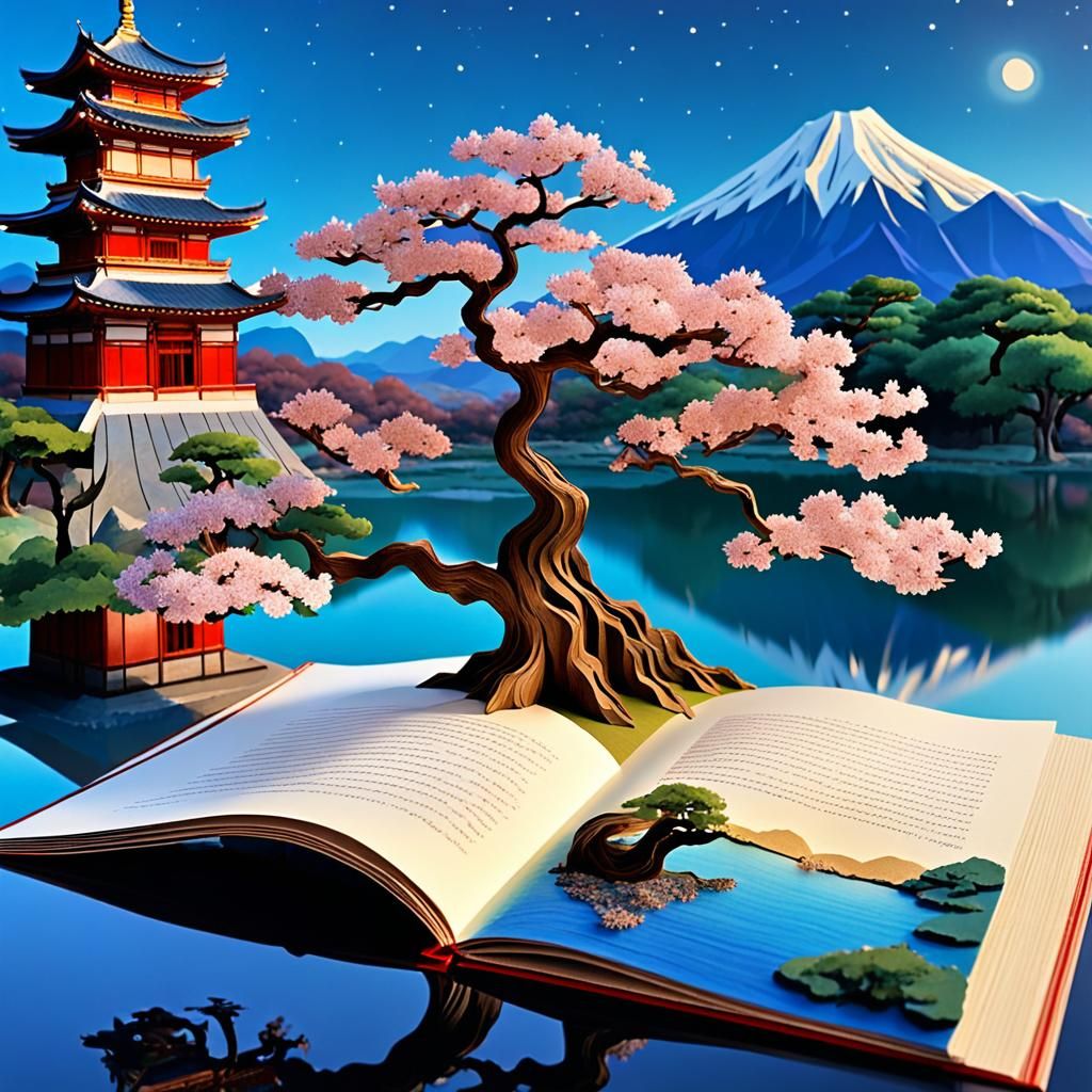 Sakura Tree Pop-Up Book in Post-Impressionist Style