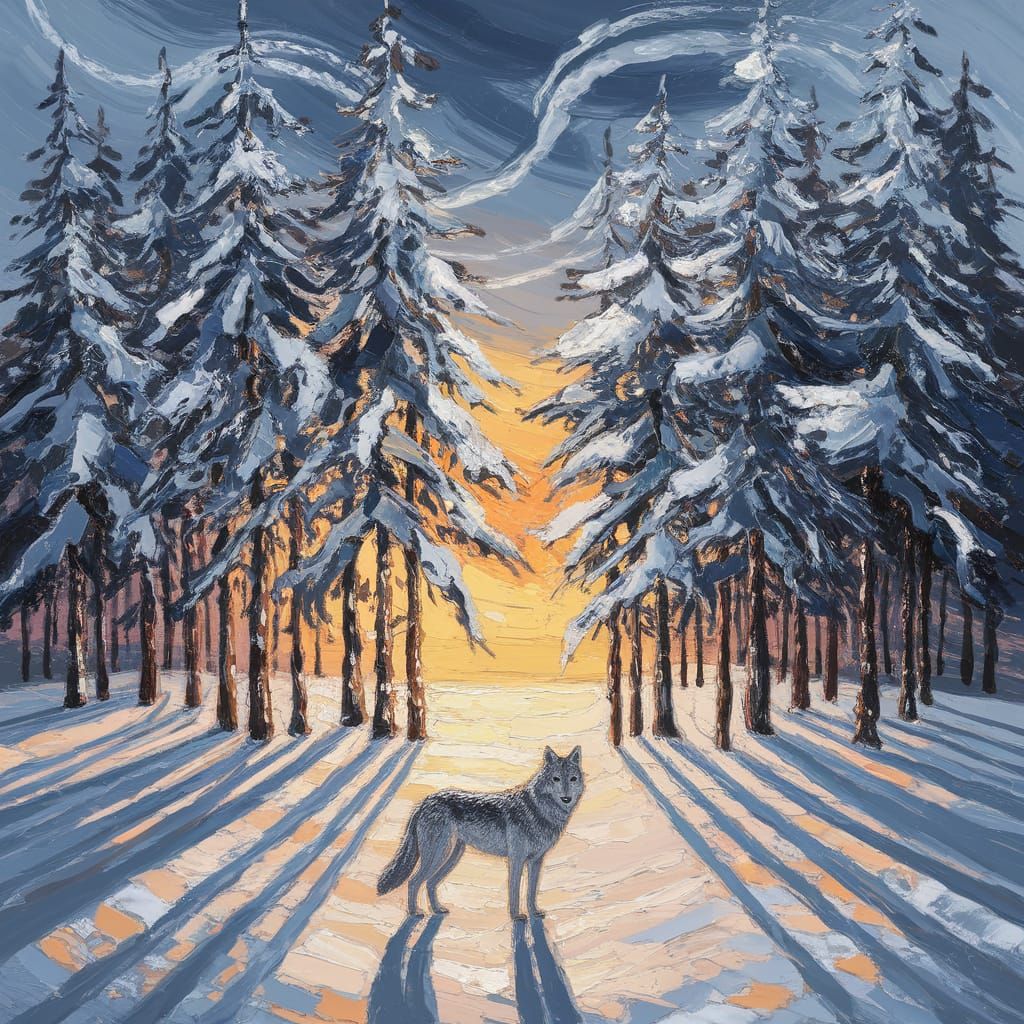 Twilight Pine Forest in Impasto Oil Painting