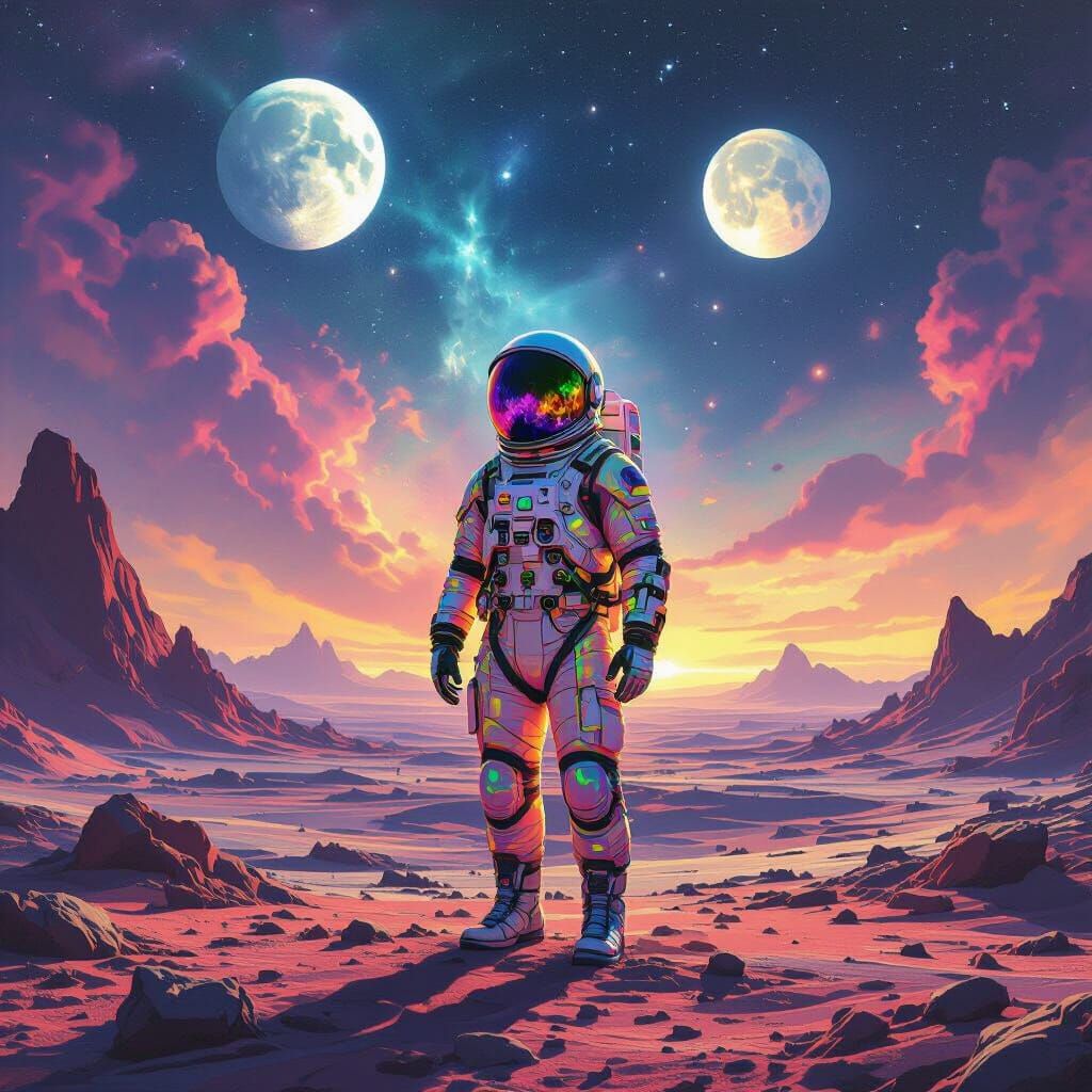 Astronaut on Alien Planet in Vibrant Spacesuit