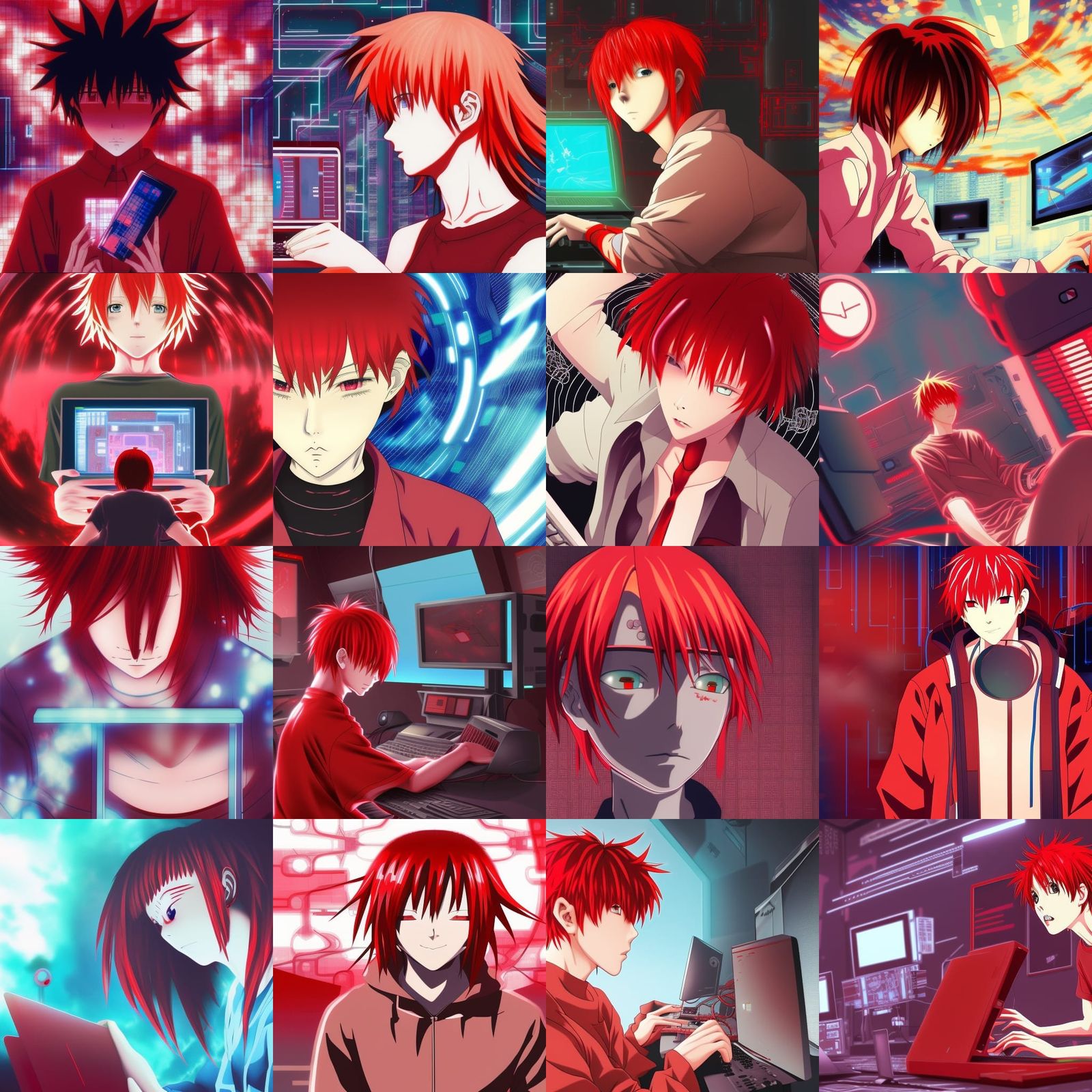 Glitchy Anime Boy in Computer, Self-Aware AI Style