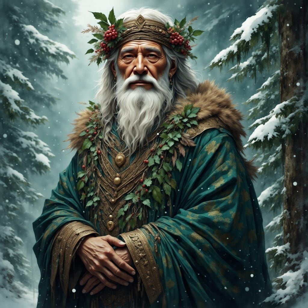Mystical Winter Forest Guardian in Velvet Robes