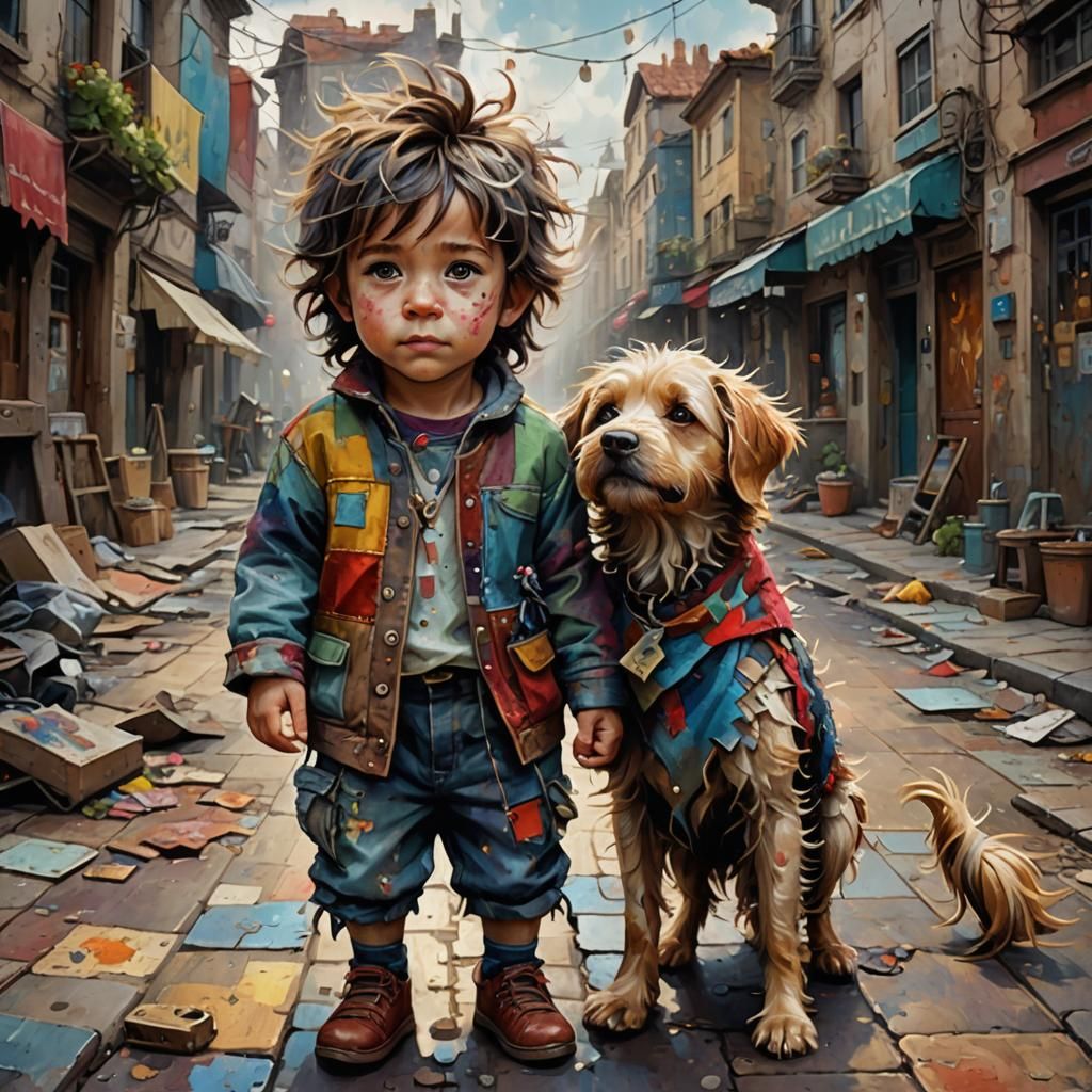 whimsical painterly fantasy oil painting of a 2-year-old mal...