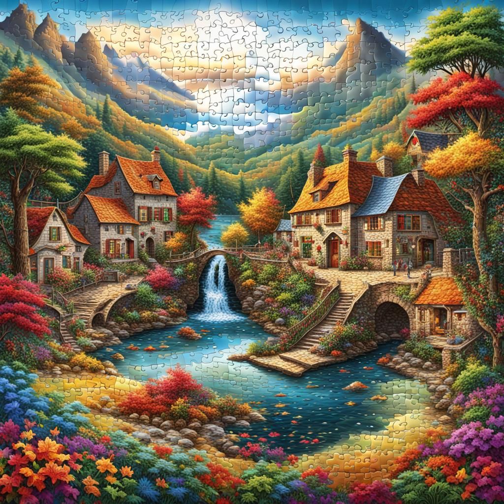 Detailed Landscape Puzzle with Missing Pieces