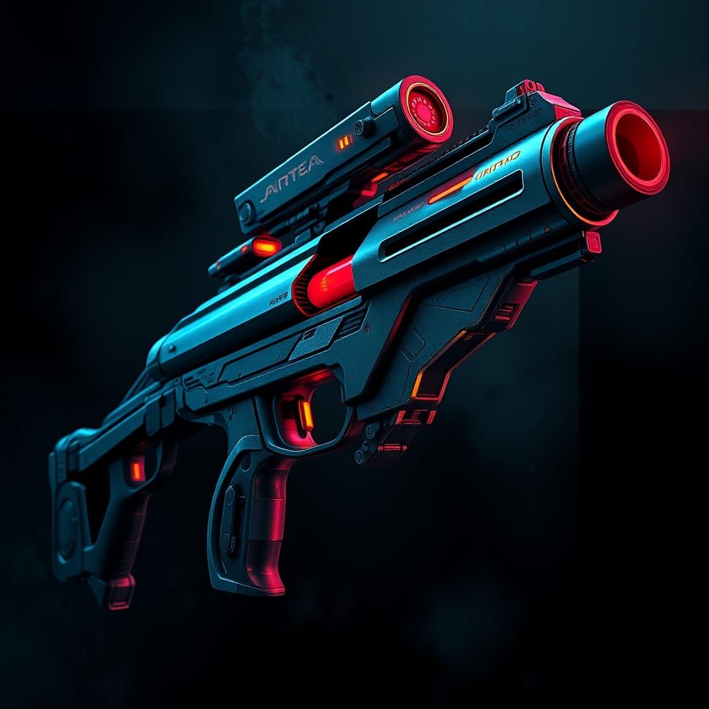 Futuristic Blaster Gun in Neon Noir Style