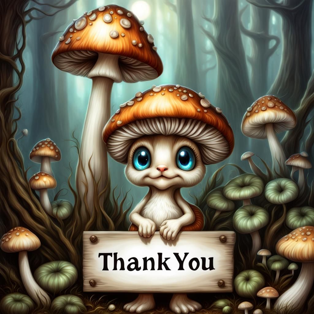 Cute Mushroom Creature Says Thank You