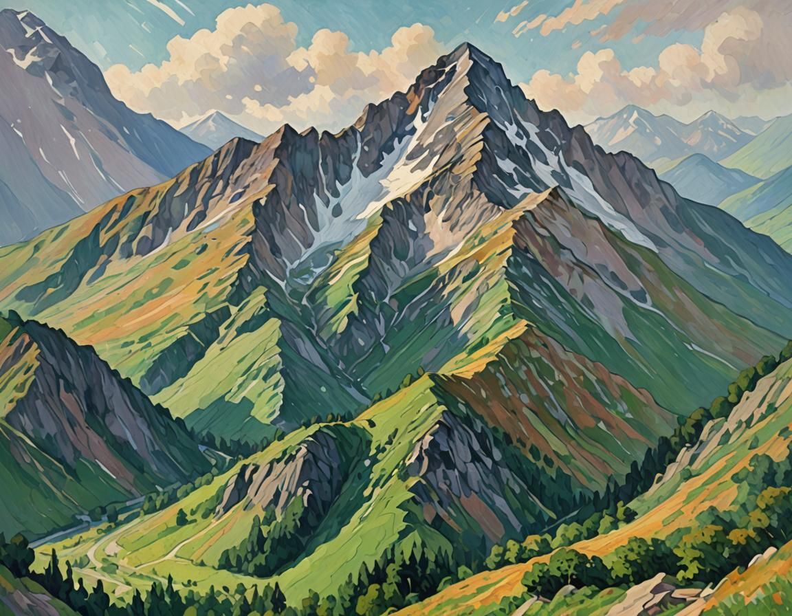 Impressionist Mountain Landscape in Broad Aspect Ratio