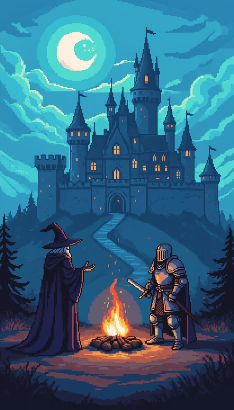 Pixel Art Wizard and Knight by Bonfire