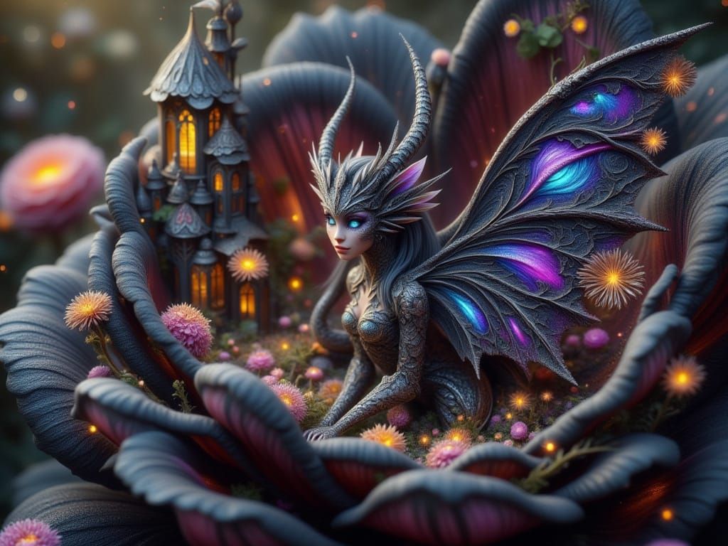 Gothic Orchid Femdragon in Fractal Flower Kingdom