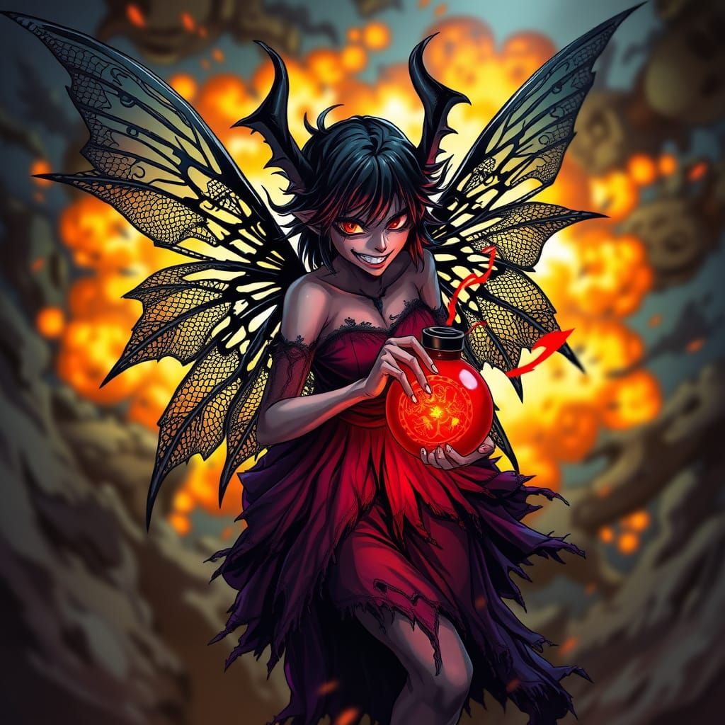 Dark Anime Fairy Unleashes Chaos with Glowing Bomb