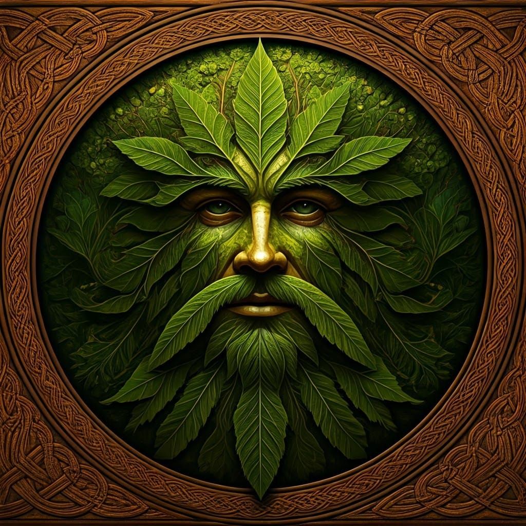 Green Man in Emerald Forest with Celtic Frame