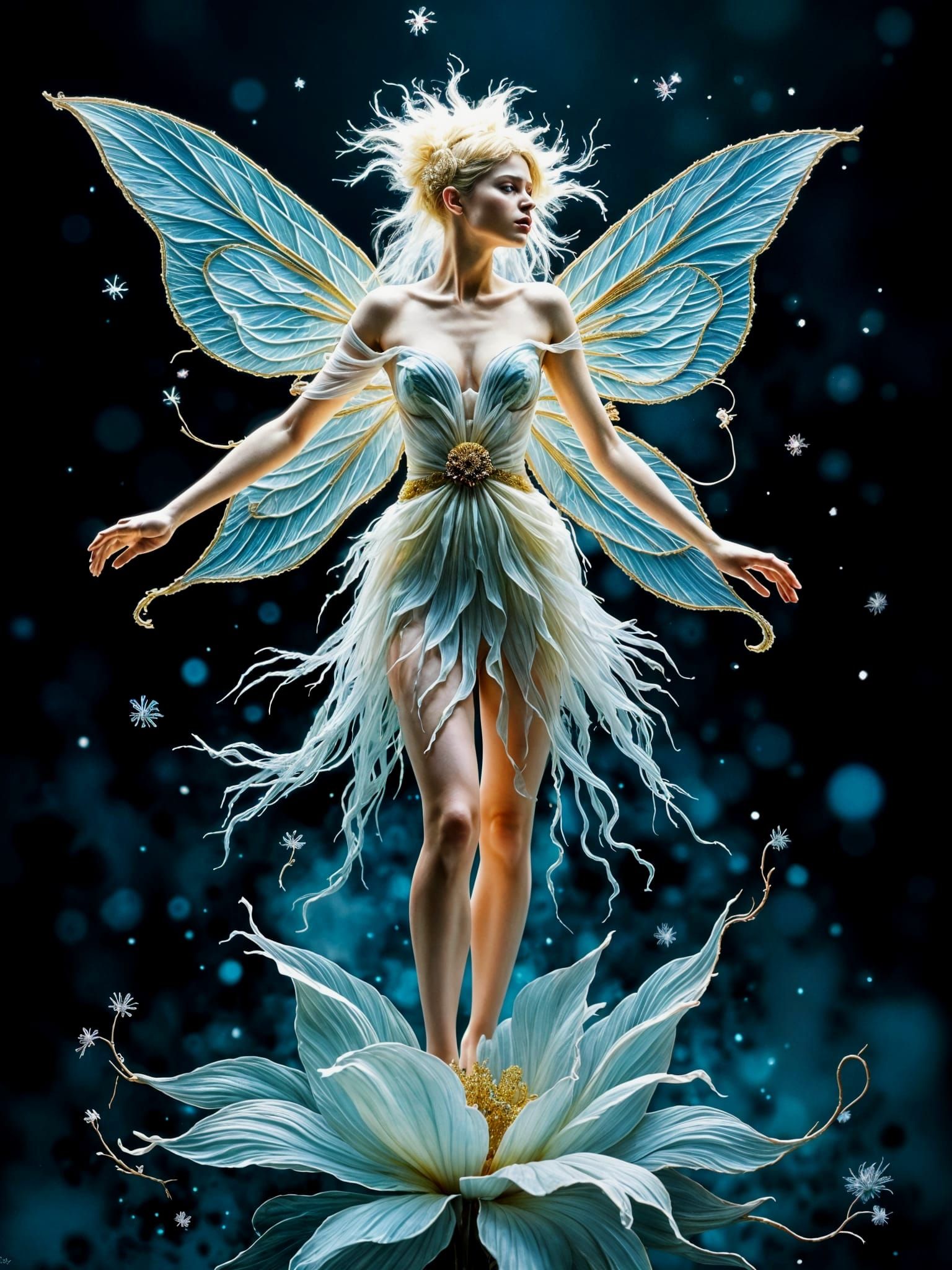 Flower Faerie Goddess Silhouette in Watercolour Surreal Abst...