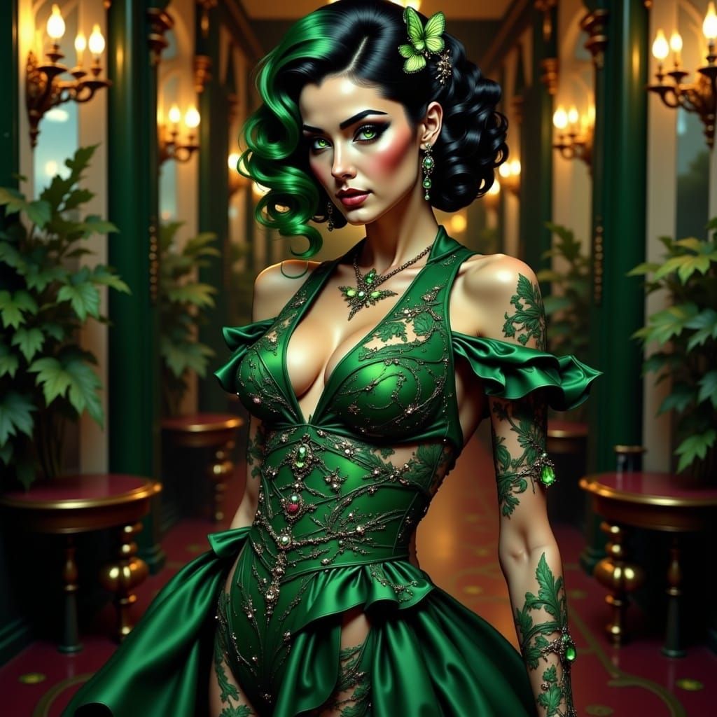 Versace Gown Portrait in Art Nouveau Style