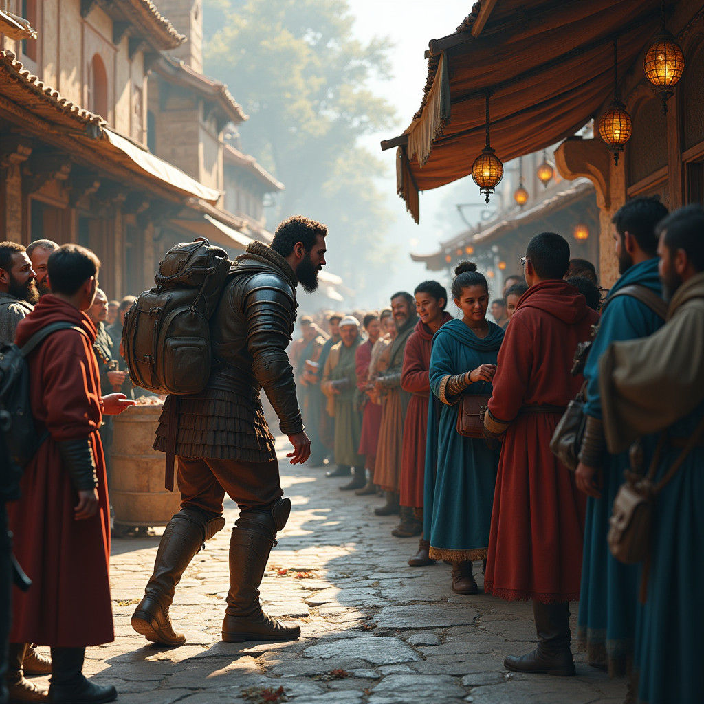 Medieval Market Dispute in Rich Fantasy Art Style