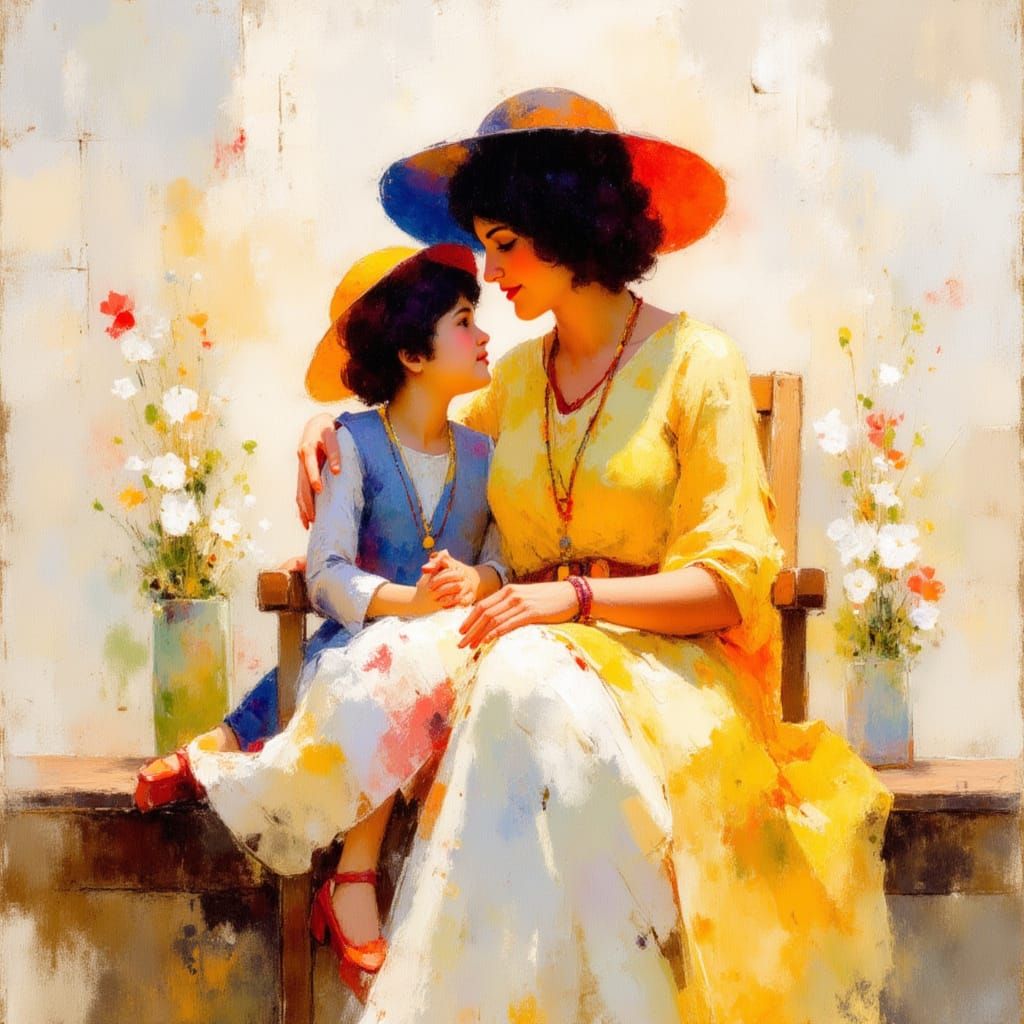 Mother and Child in Serene Watercolor Moment