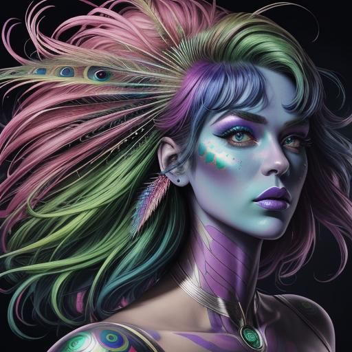 Rainbow Woman Portrait in Comic Book Style