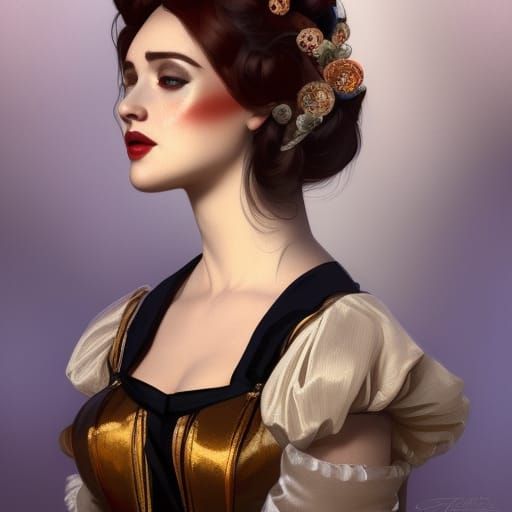 Victorian Harlequin Lady in Art Nouveau Style
