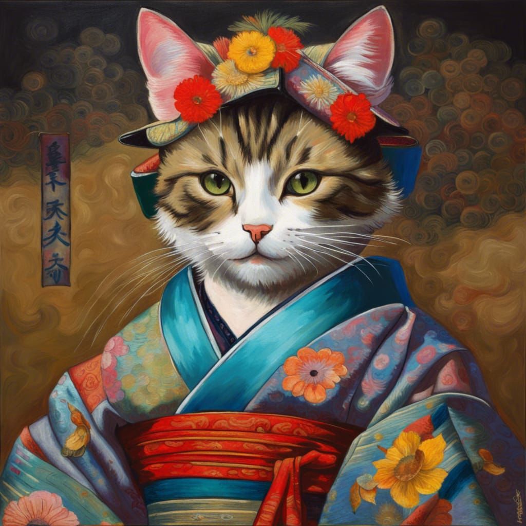 Geisha in Kimono: Van Gogh-Style Oil Painting
