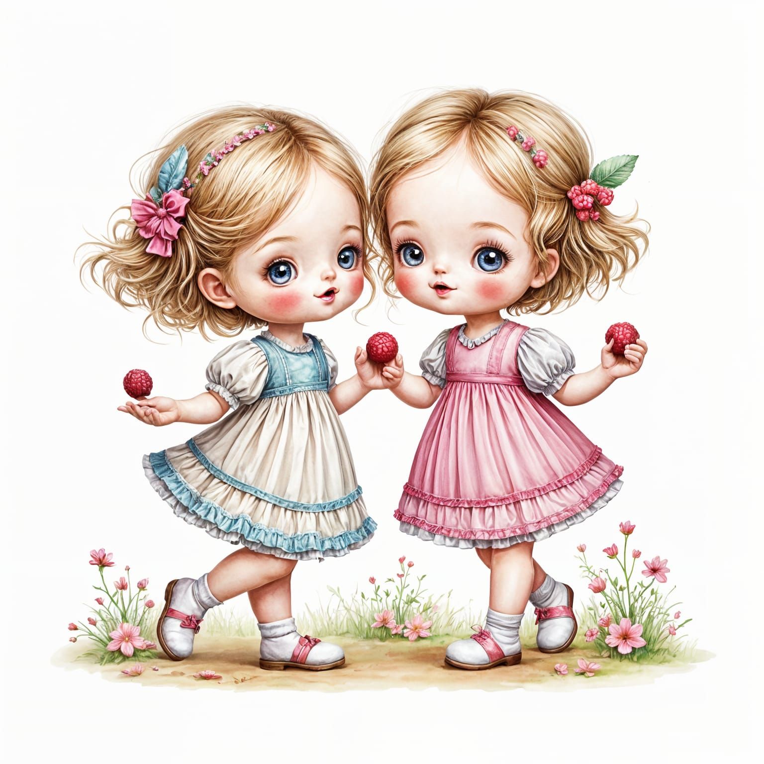 Whimsical Raspberry Twin Children Clipart