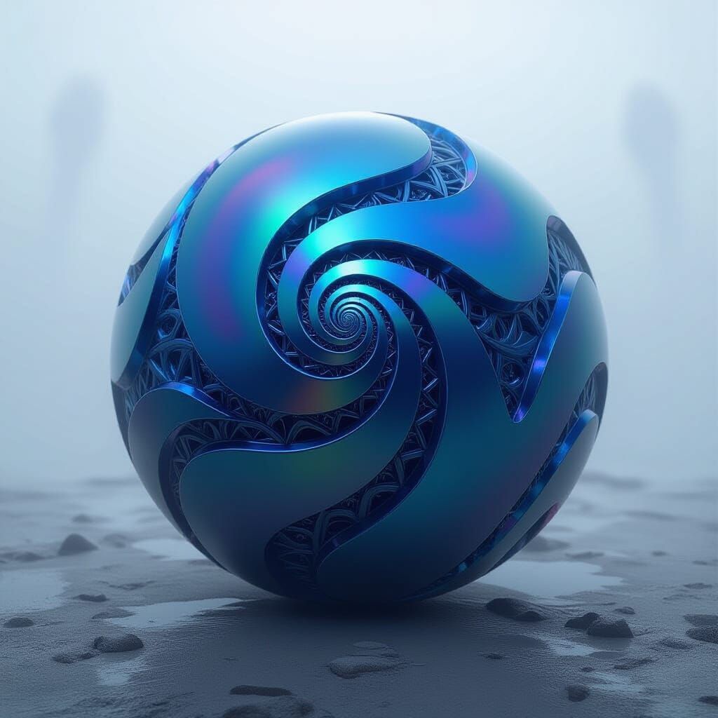 Iridescent Orb with Biomechanical Details in Giger Style