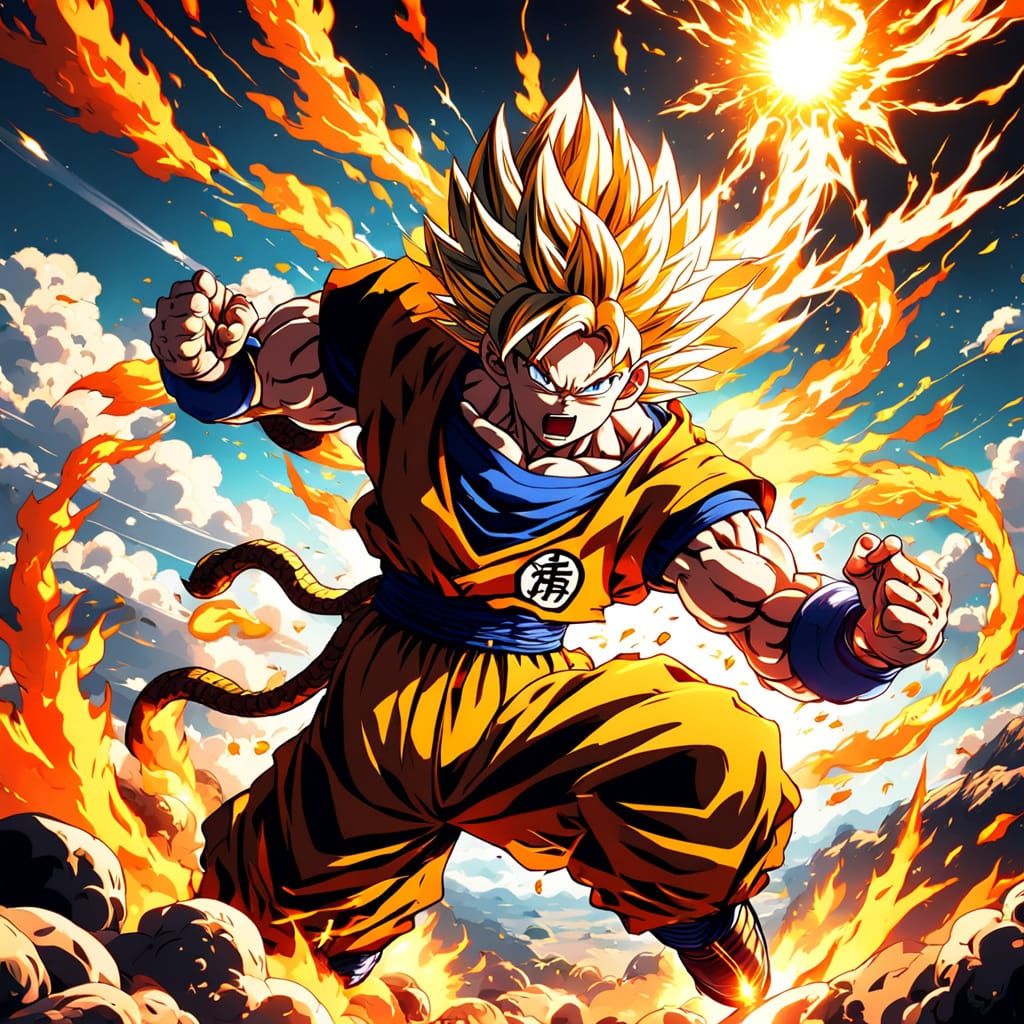 Dynamic Dragon Ball Character in Flight: Anime Digital Art