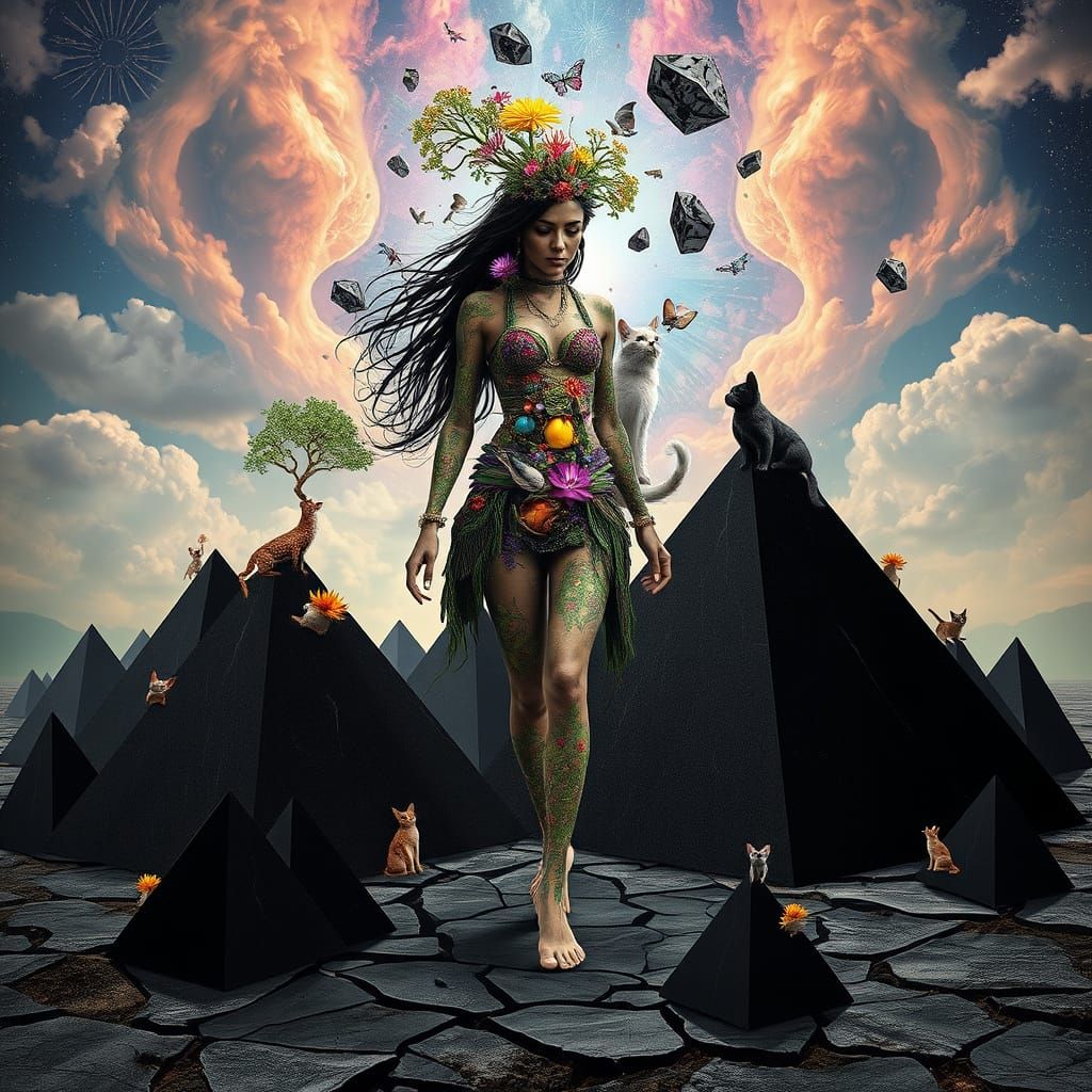 Surreal Goddess of Interconnected Ecosystems in Collage Styl...