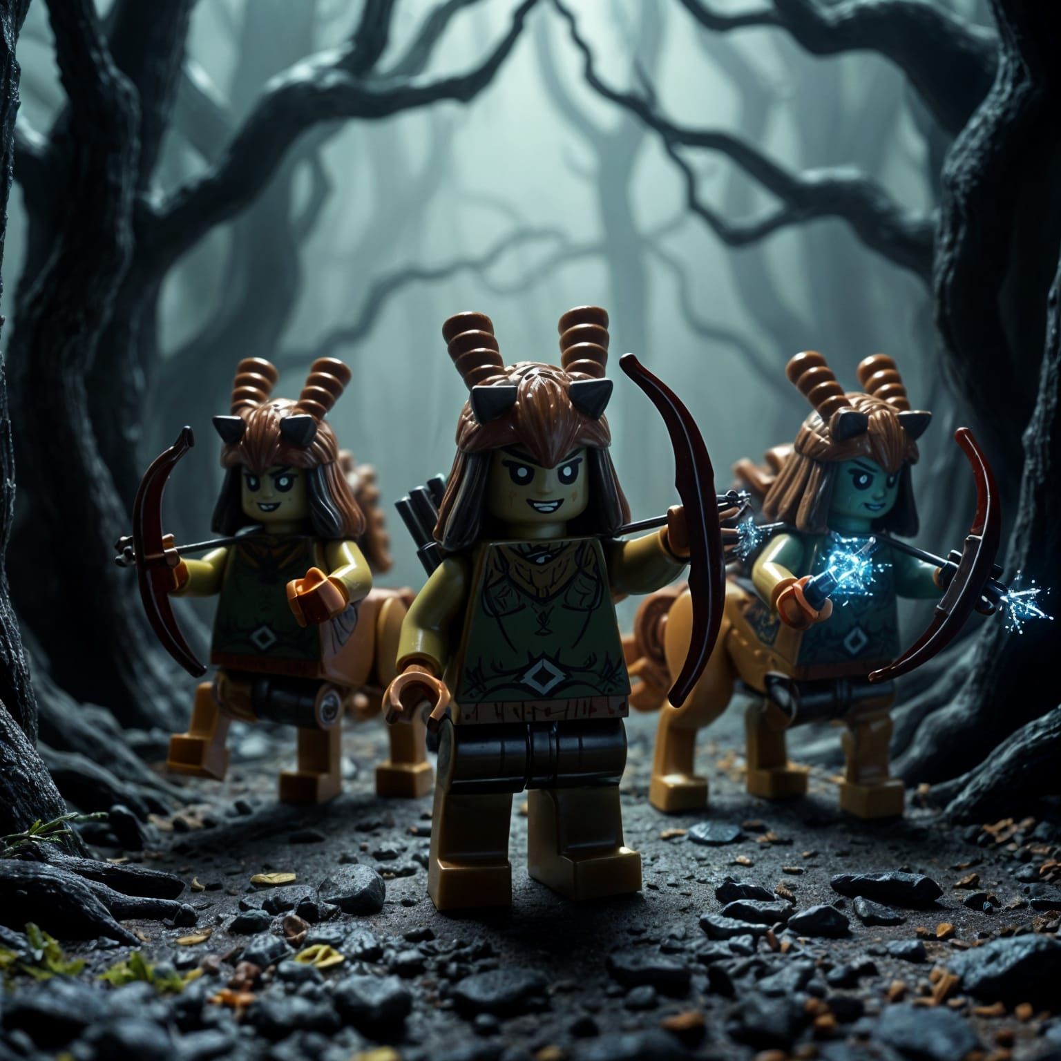 Lego Minifigure Centaurs in Dark Fantasy Forest
