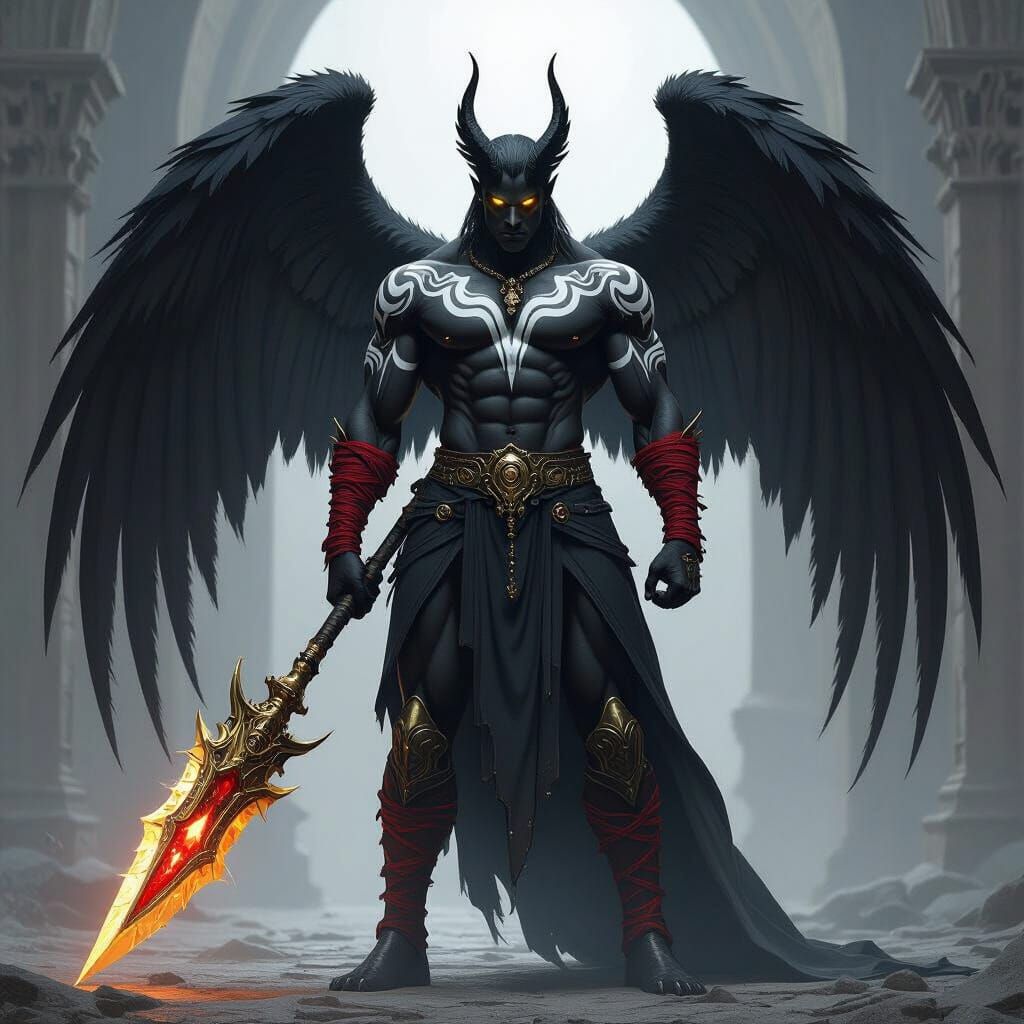 Dark Fantasy Warrior with Wings in Castle