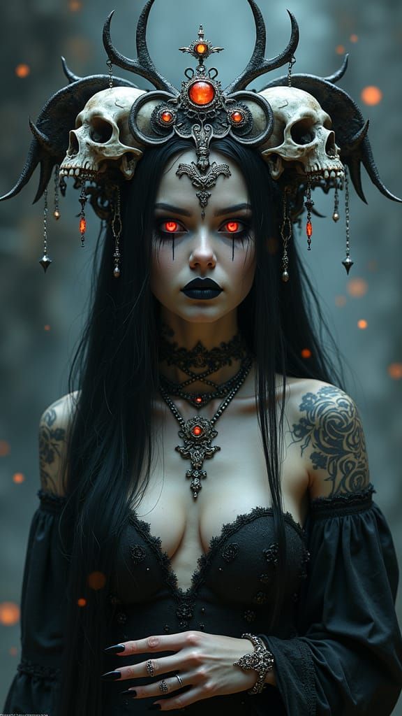 Haunting Sorceress with Gothic Ornamentation
