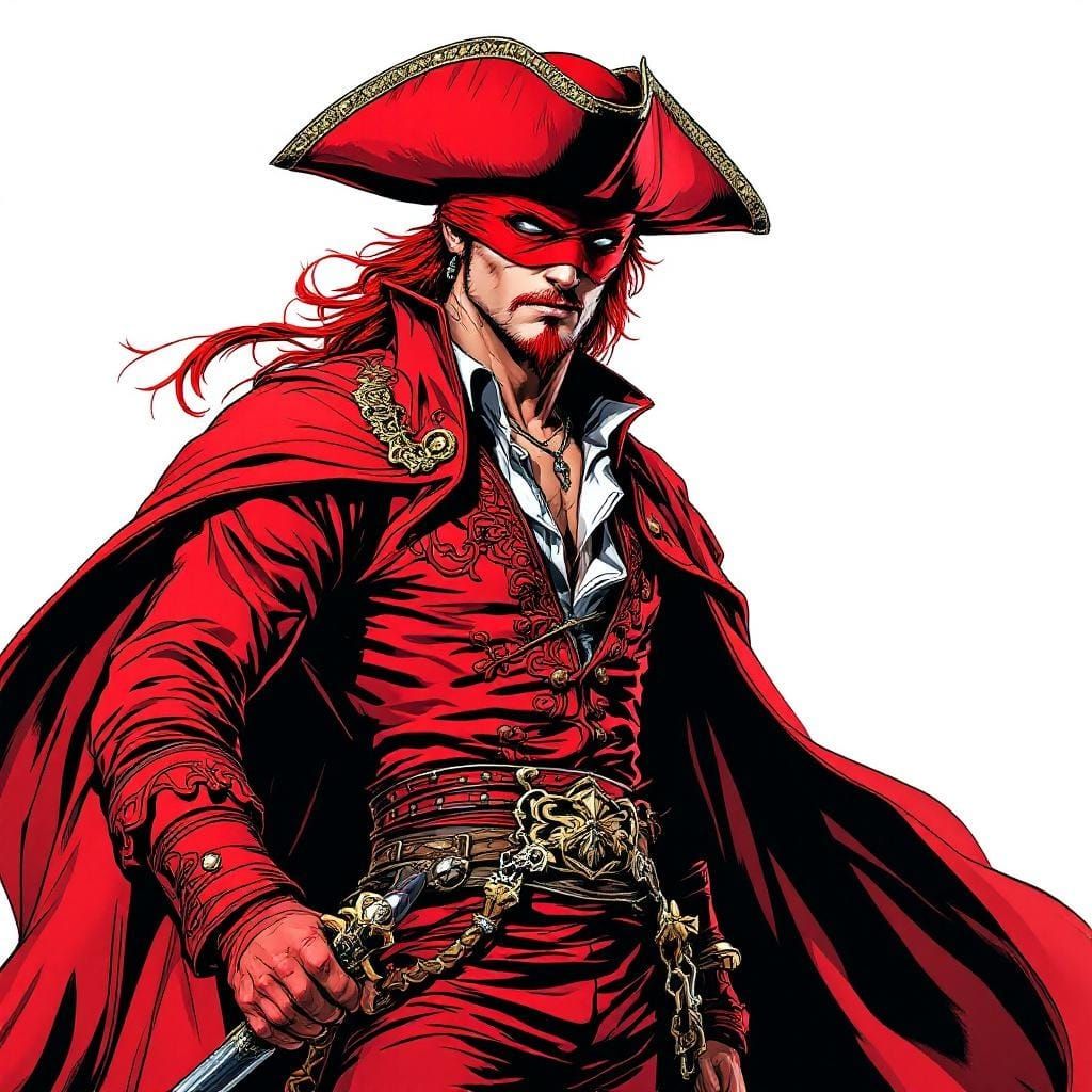 Red Swashbuckler with Rapier in Comic Book Style