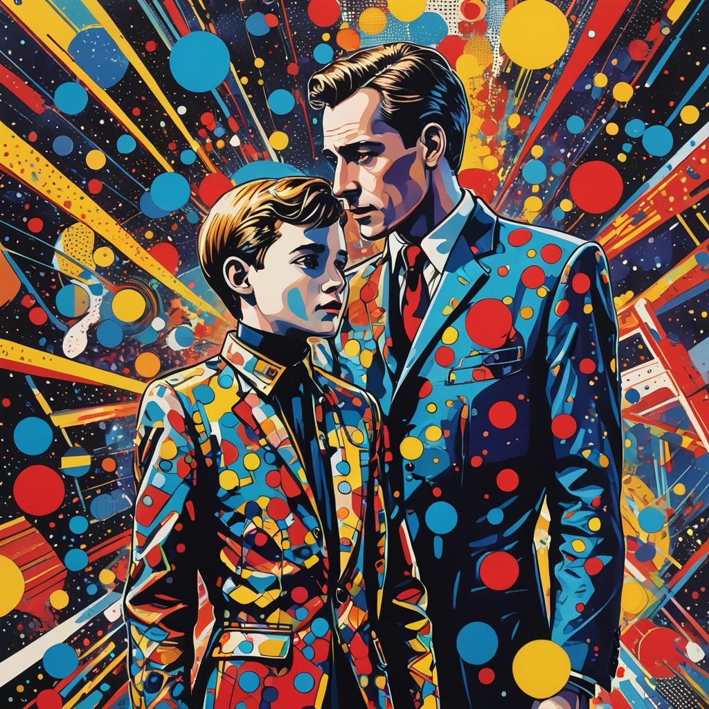 Man Meets His Childhood Self in Pop Art Style