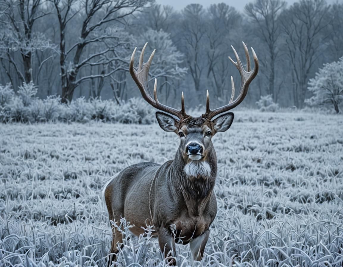 Majestic Whitetail Buck in Frosty Field Drawing