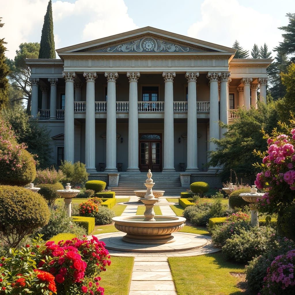 Hellenistic Mansion in a Lush Garden Paradise