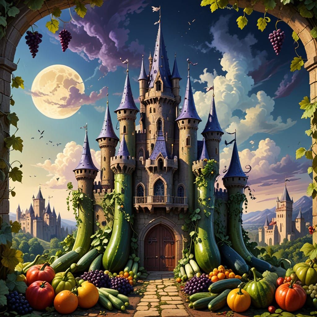 Gothic Courgette Castle in Vibrant Fruit Kingdom