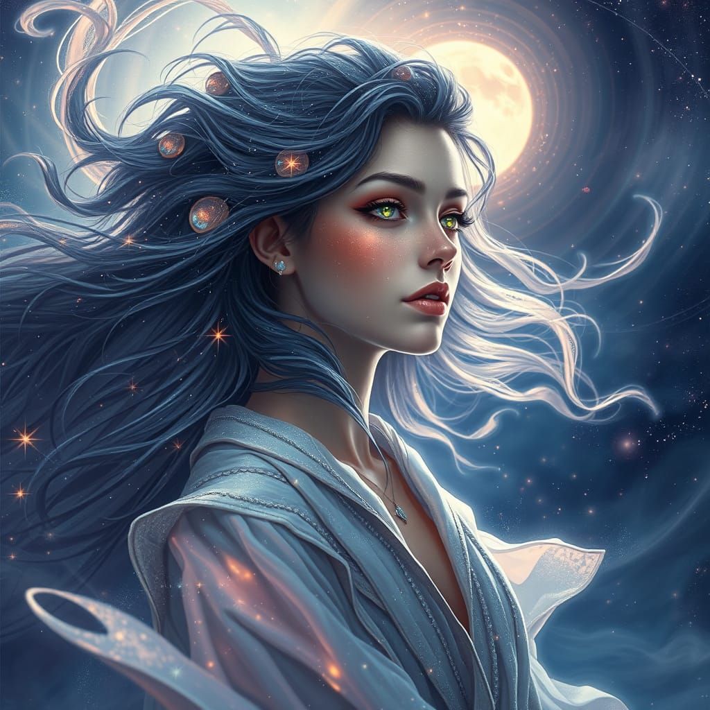 Ethereal Celestial Goddess in Dreamy Stardust Hues