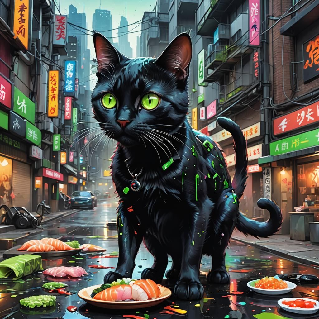 Cyborg Cat's Neon Adventure in Cyberpunk Tokyo
