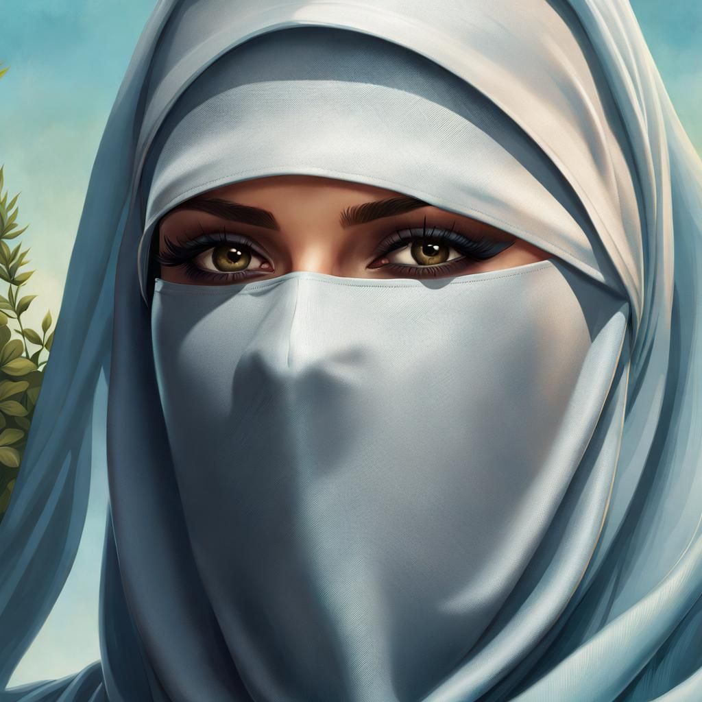 Niqab Woman Portrait in Oil Painting Style
