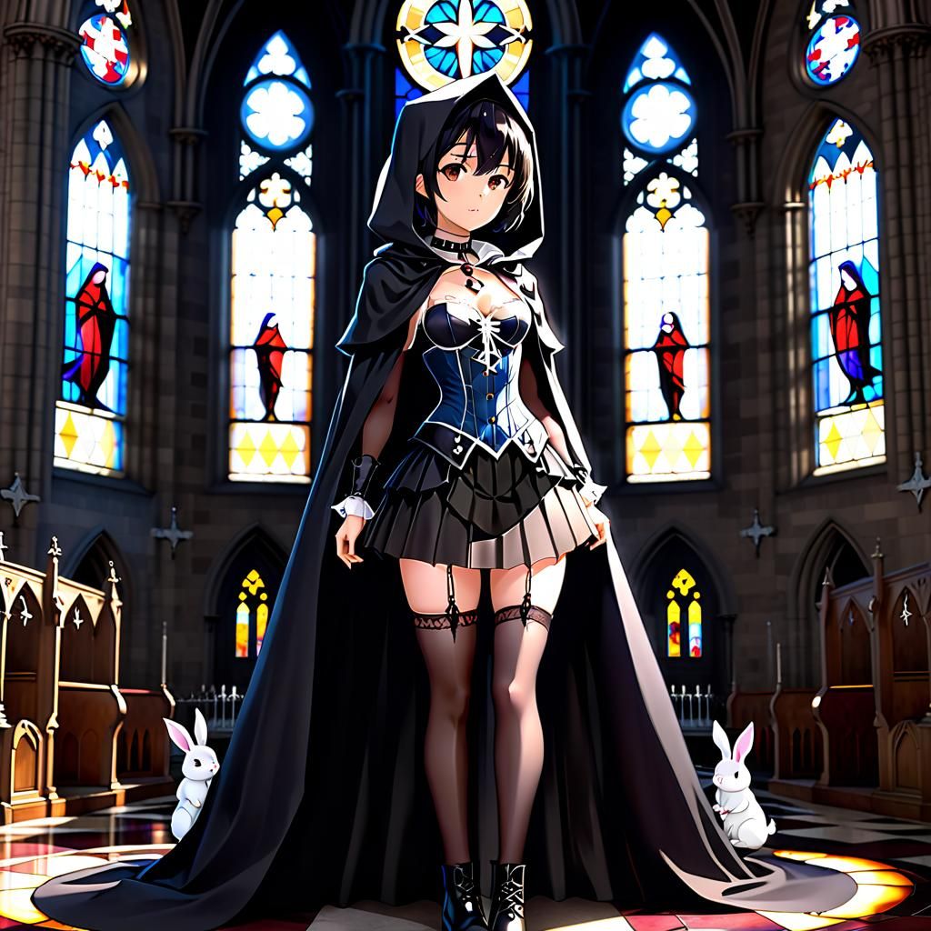 Anime Thai Usagimimi in Gothic Church by Moonlight
