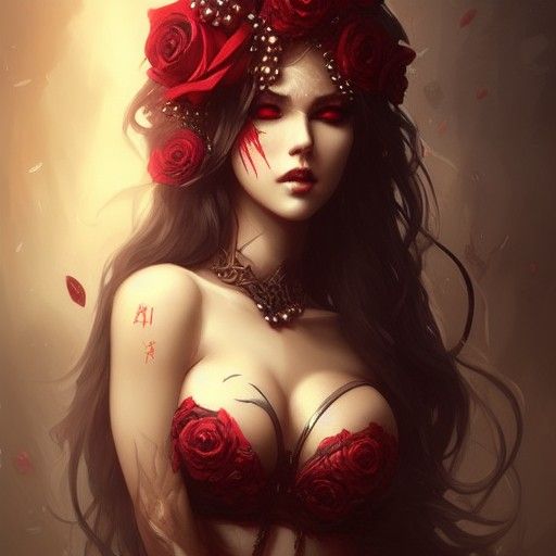 Goddess Assassin with Roses in Hyper-Detailed Style