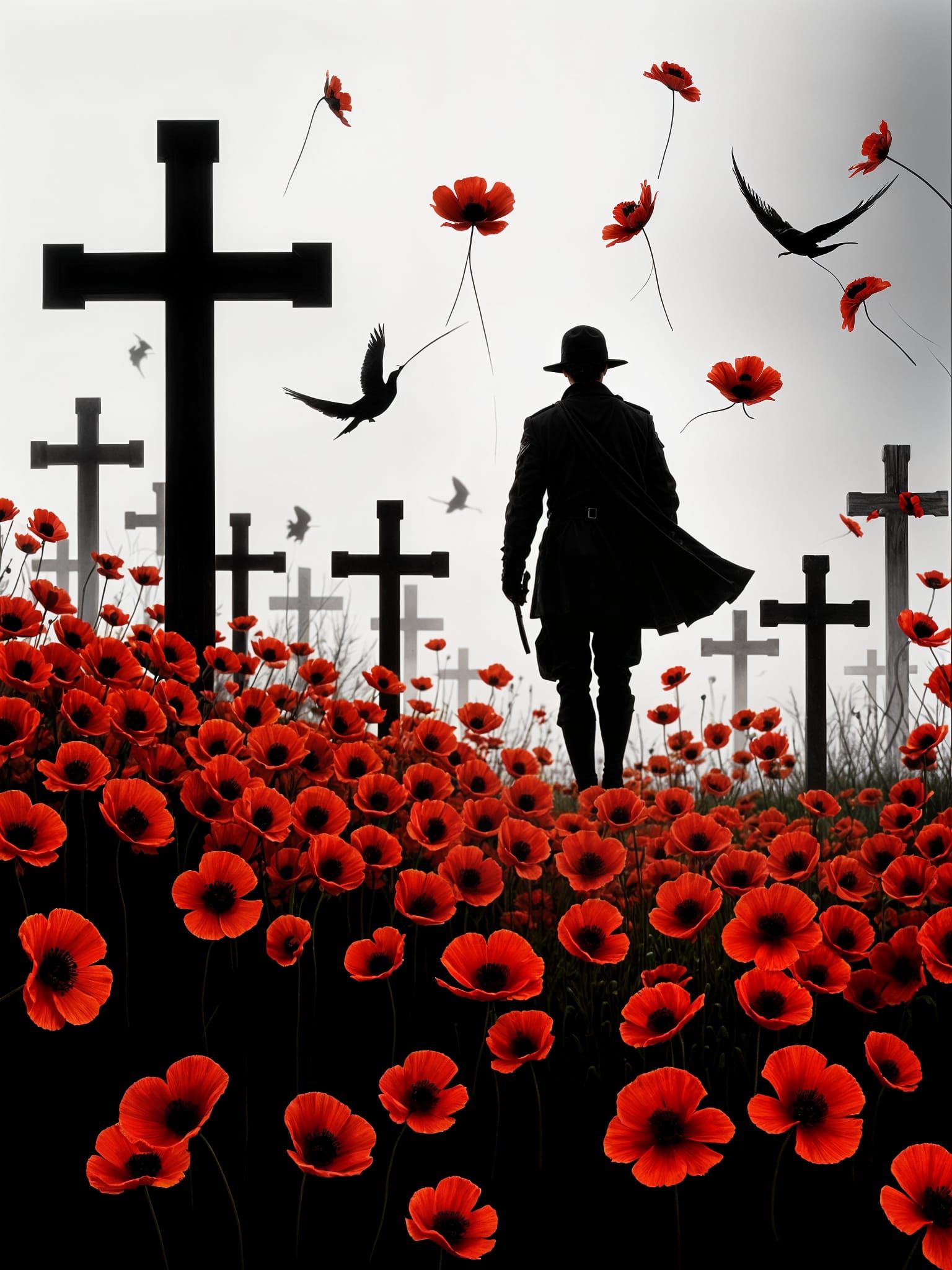 Soldier Tributes Fallen Heroes With Red Poppies