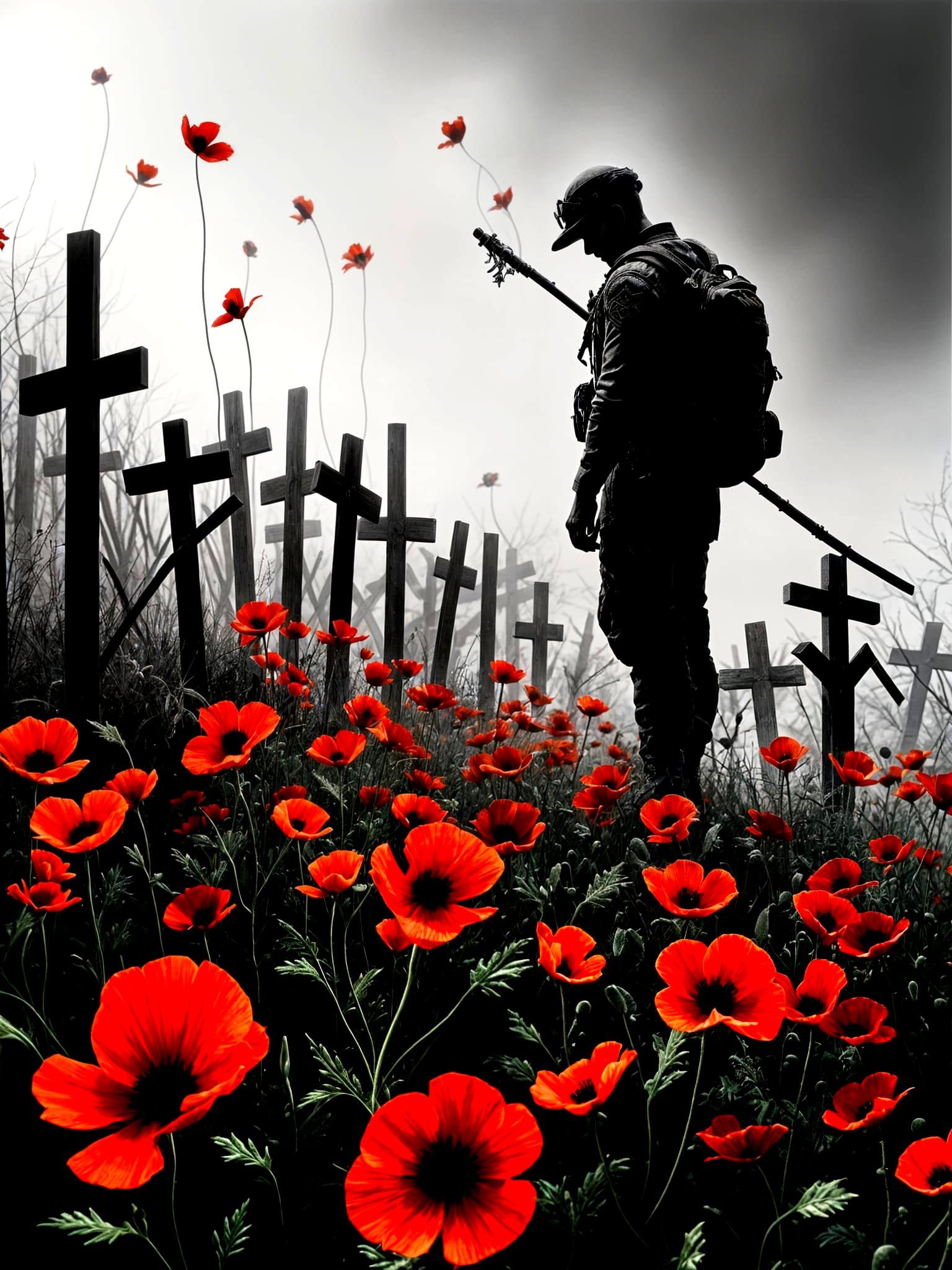 Tribute to Fallen Soldiers with Red Poppies