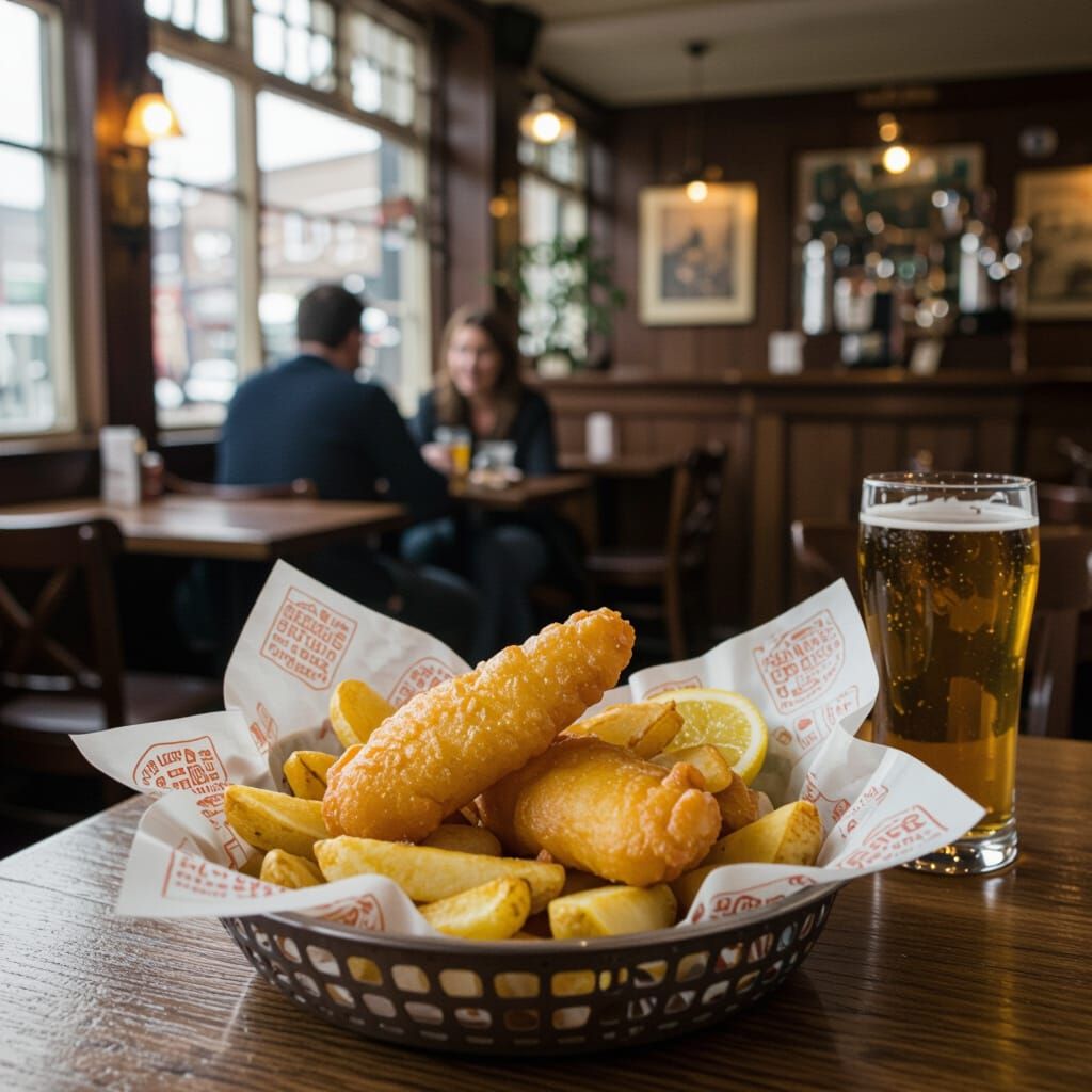 Fish and chips in a pub