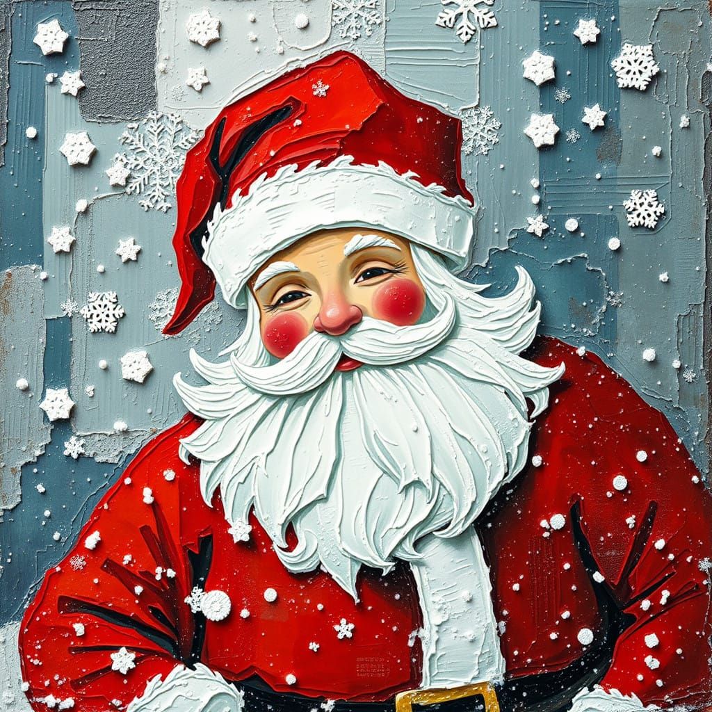 Santa in a Textured Constructivist Snowscape